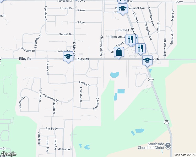 map of restaurants, bars, coffee shops, grocery stores, and more near 1517 Lynnhurst Drive in New Castle