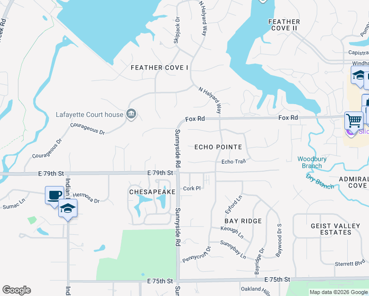 map of restaurants, bars, coffee shops, grocery stores, and more near 10903 Echo Spring Circle in Indianapolis