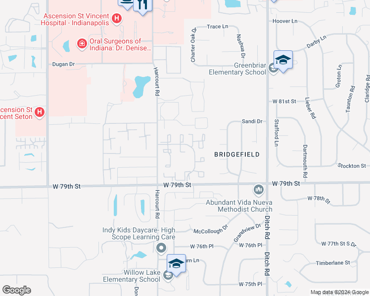 map of restaurants, bars, coffee shops, grocery stores, and more near 8015 Silverleaf Drive in Indianapolis