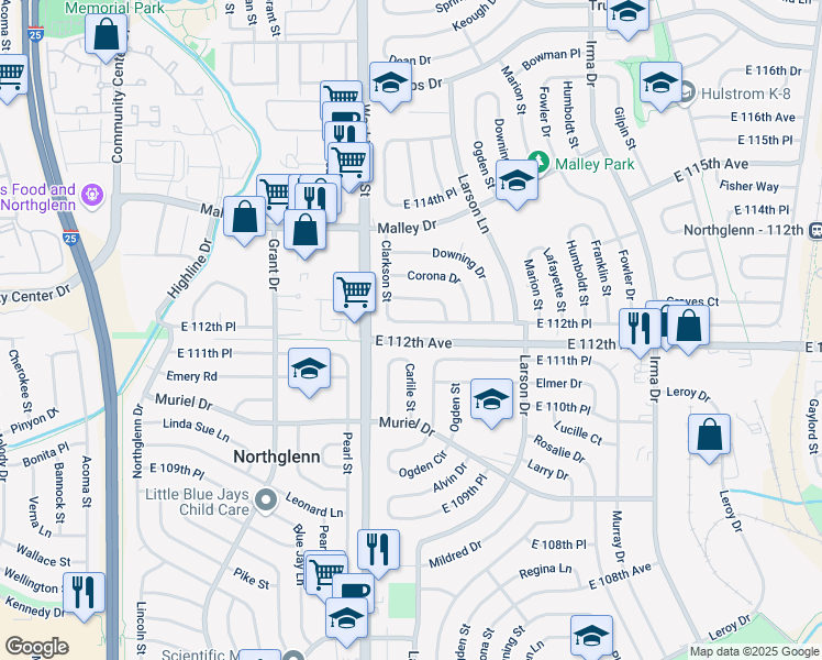 map of restaurants, bars, coffee shops, grocery stores, and more near 840 East 112th Place in Northglenn