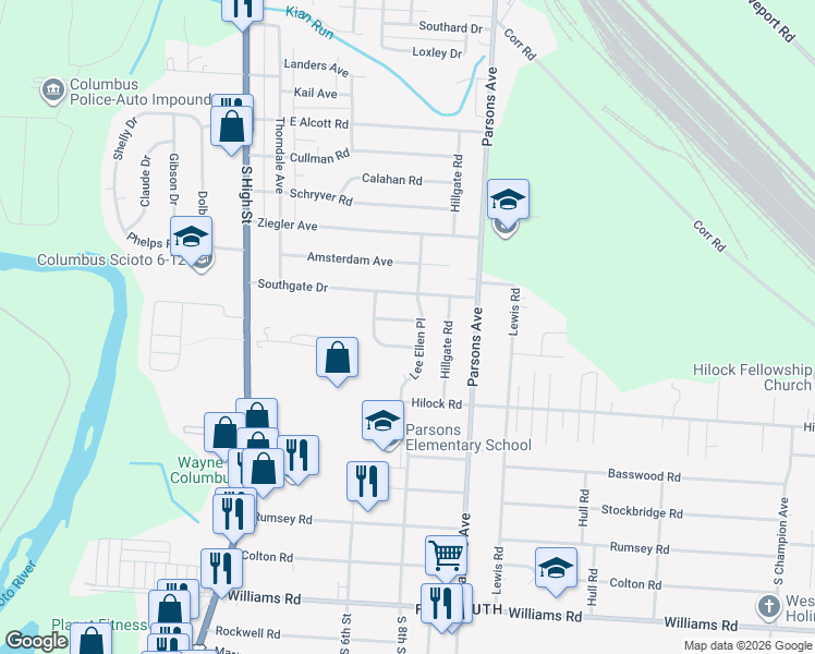 map of restaurants, bars, coffee shops, grocery stores, and more near 229 Delaney Drive in Columbus