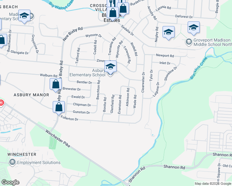 map of restaurants, bars, coffee shops, grocery stores, and more near 3767 Glenfield Road in Columbus