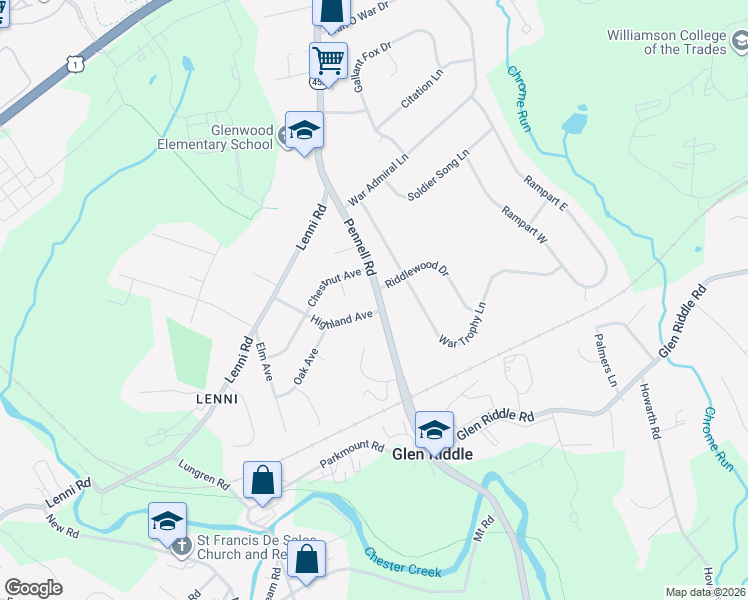 map of restaurants, bars, coffee shops, grocery stores, and more near 206 Pennsylvania 452 in Media
