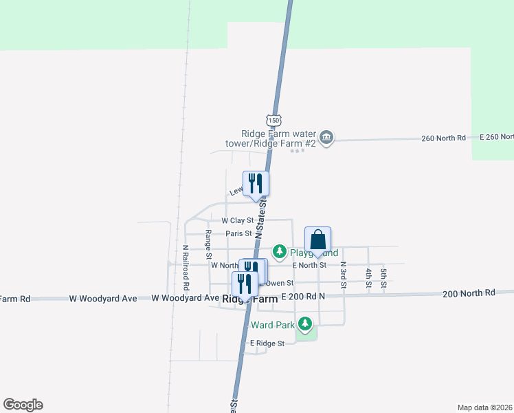 map of restaurants, bars, coffee shops, grocery stores, and more near 508 North State Street in Ridge Farm