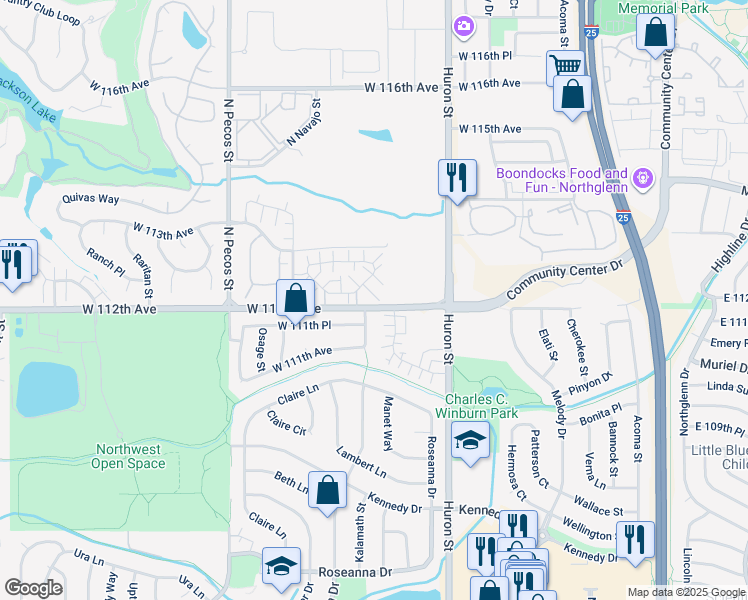 map of restaurants, bars, coffee shops, grocery stores, and more near 1017 West 112th Avenue in Westminster