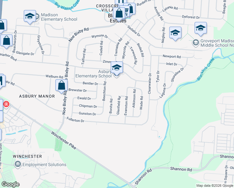 map of restaurants, bars, coffee shops, grocery stores, and more near 3767 Glenfield Road in Columbus