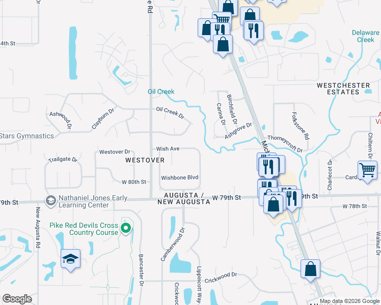 map of restaurants, bars, coffee shops, grocery stores, and more near 8020 North Branch Creek Way in Indianapolis