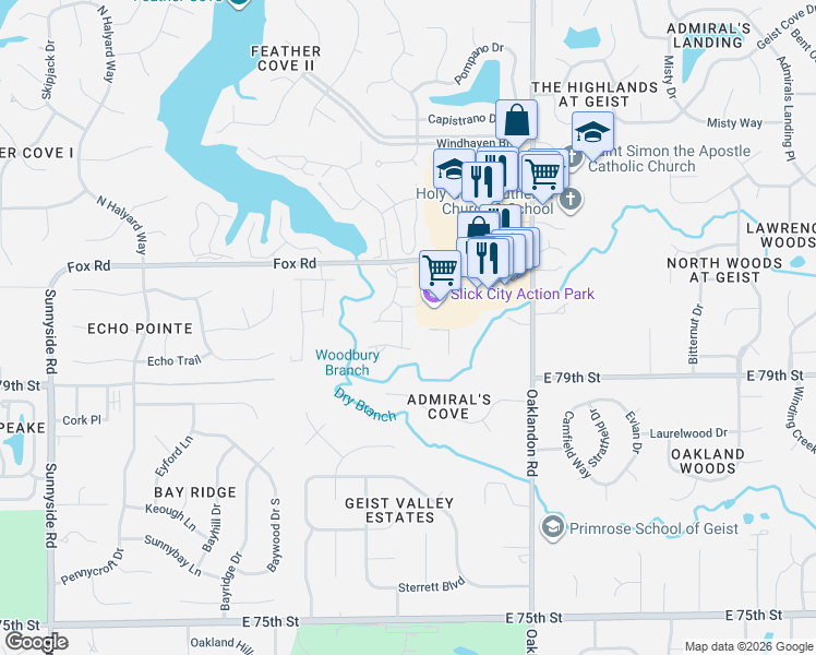 map of restaurants, bars, coffee shops, grocery stores, and more near 7961 Glen View Drive in Indianapolis