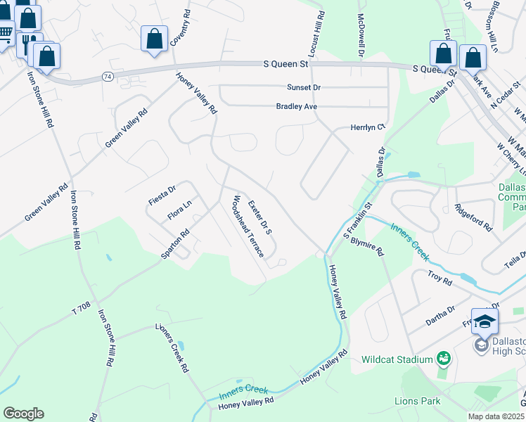 map of restaurants, bars, coffee shops, grocery stores, and more near 2937 Exeter Drive North in York