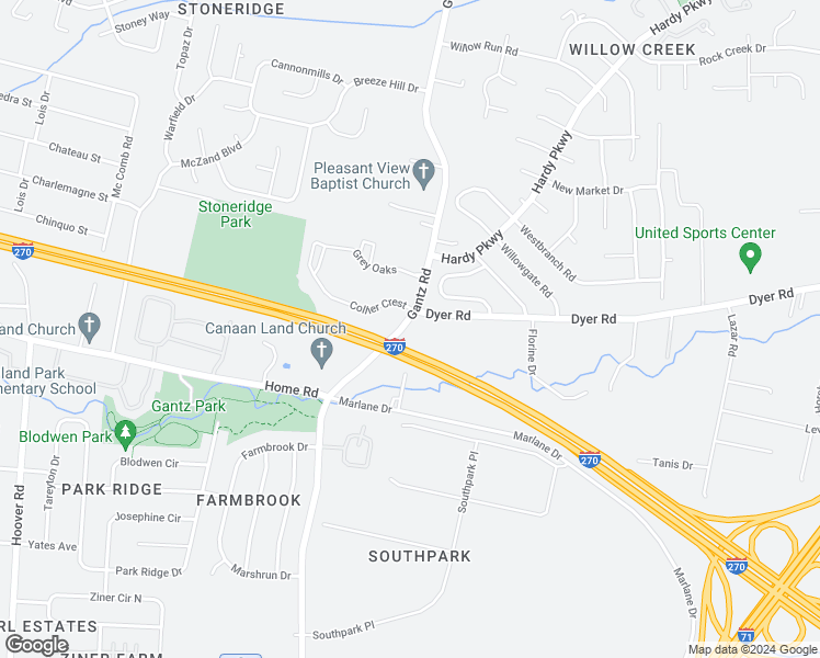 map of restaurants, bars, coffee shops, grocery stores, and more near 2700 Dyer Road in Grove City