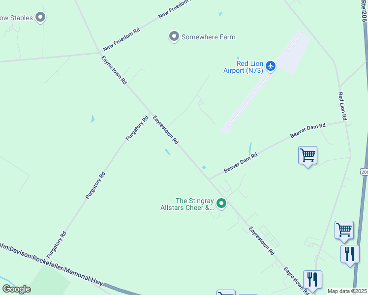 map of restaurants, bars, coffee shops, grocery stores, and more near 157 Eayrestown Road in Southampton Township