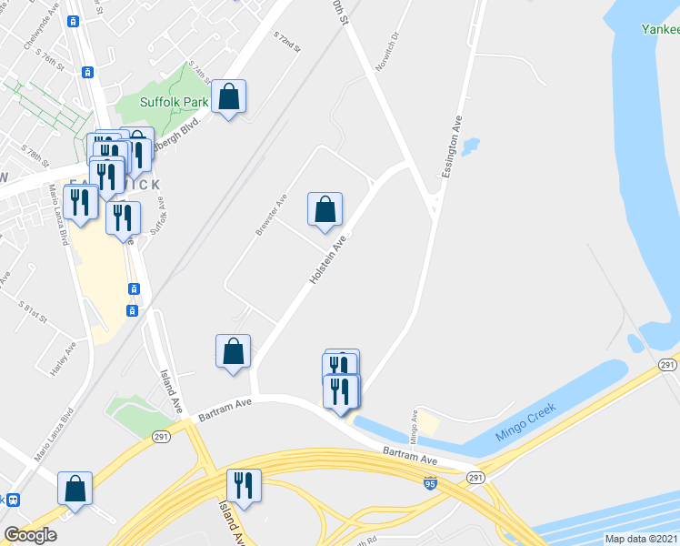 map of restaurants, bars, coffee shops, grocery stores, and more near 7600 Holstein Avenue in Philadelphia