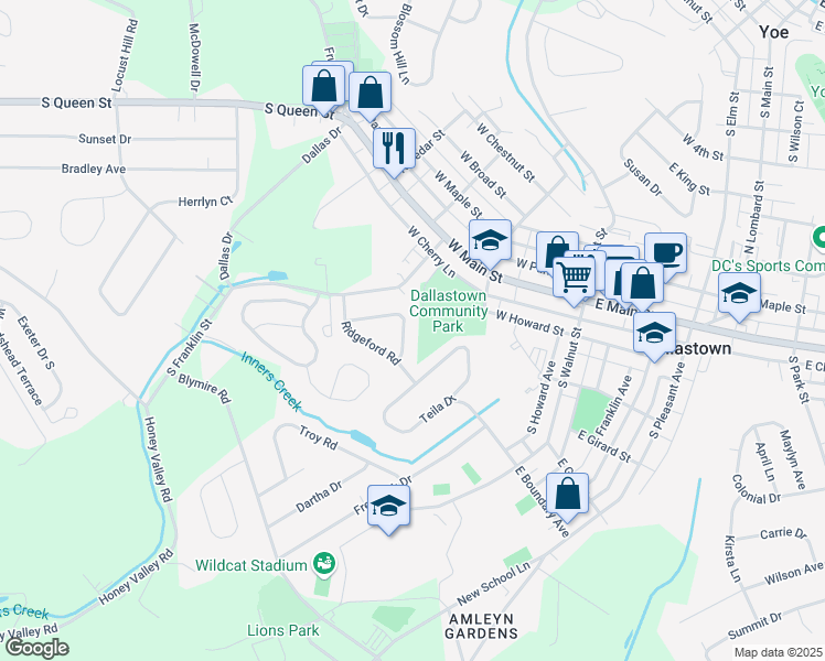map of restaurants, bars, coffee shops, grocery stores, and more near 229 Leaderton Drive in Dallastown