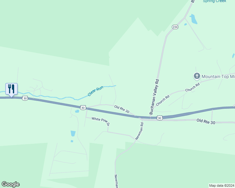 map of restaurants, bars, coffee shops, grocery stores, and more near 3465 Old Route 30 in Orrtanna