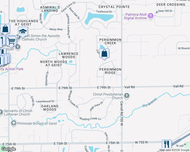 map of restaurants, bars, coffee shops, grocery stores, and more near 7954 Arvada Place in Indianapolis