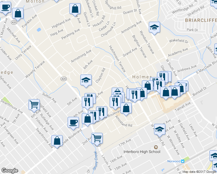 map of restaurants, bars, coffee shops, grocery stores, and more near 2111 Academy Avenue in Morton