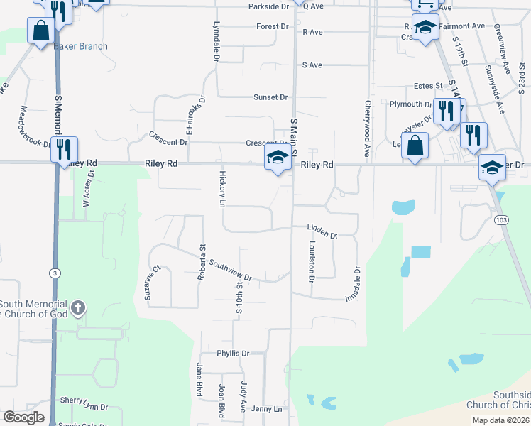 map of restaurants, bars, coffee shops, grocery stores, and more near 1167 Woodcrest Drive in New Castle
