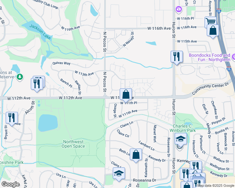 map of restaurants, bars, coffee shops, grocery stores, and more near 11234 Osage Circle in Northglenn