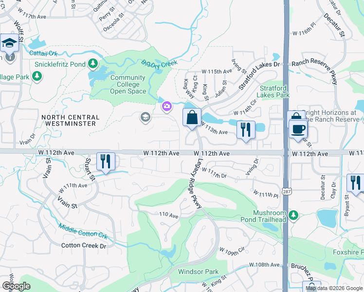 map of restaurants, bars, coffee shops, grocery stores, and more near 3551 West 112th Circle in Westminster