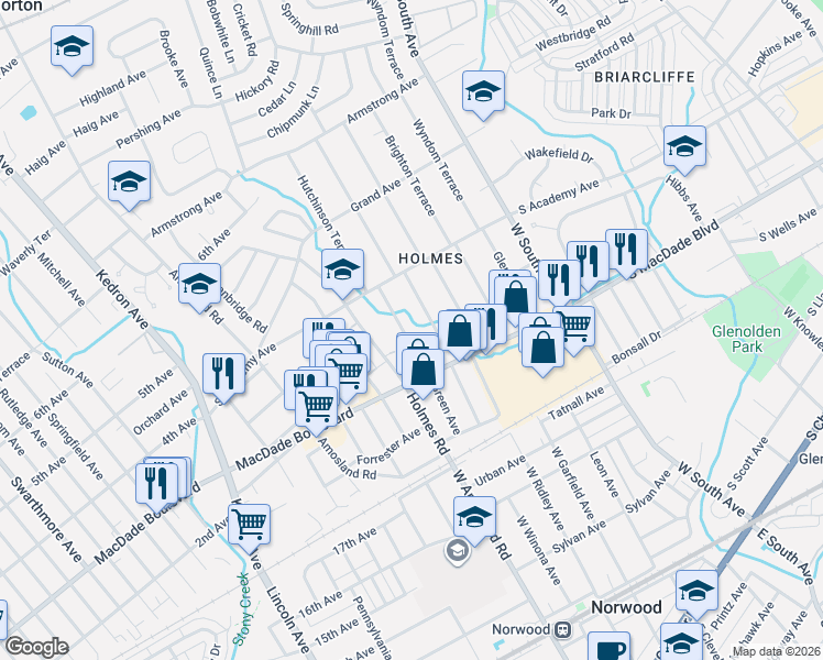 map of restaurants, bars, coffee shops, grocery stores, and more near 311 Lawnton Terrace in Holmes