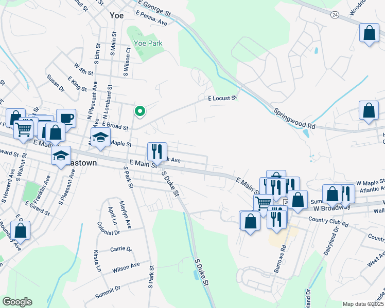 map of restaurants, bars, coffee shops, grocery stores, and more near 554 East Maple Street in Dallastown