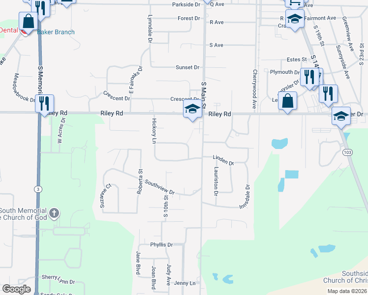 map of restaurants, bars, coffee shops, grocery stores, and more near 1167-1255 Woodcrest Dr in New Castle