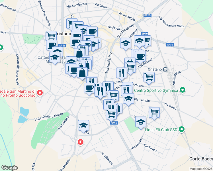 map of restaurants, bars, coffee shops, grocery stores, and more near 3 Via Othoca in Oristano