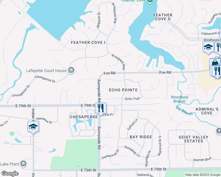 map of restaurants, bars, coffee shops, grocery stores, and more near 10936 Echo Spring Circle in Indianapolis