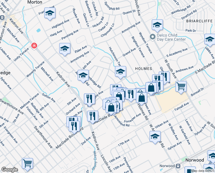 map of restaurants, bars, coffee shops, grocery stores, and more near 2111 Academy Avenue in Morton