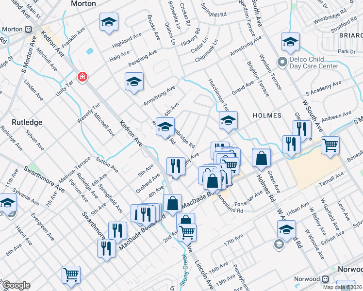 map of restaurants, bars, coffee shops, grocery stores, and more near 518 Amosland Road in Morton