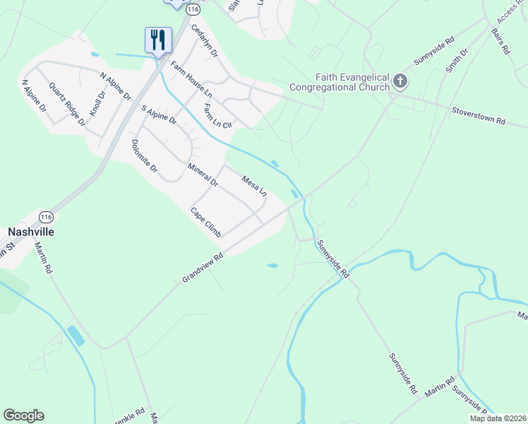 map of restaurants, bars, coffee shops, grocery stores, and more near 1203 Knob Run in York