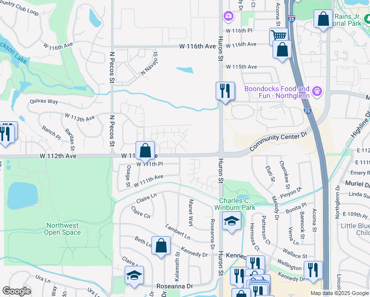 map of restaurants, bars, coffee shops, grocery stores, and more near 1017 West 112th Avenue in Westminster