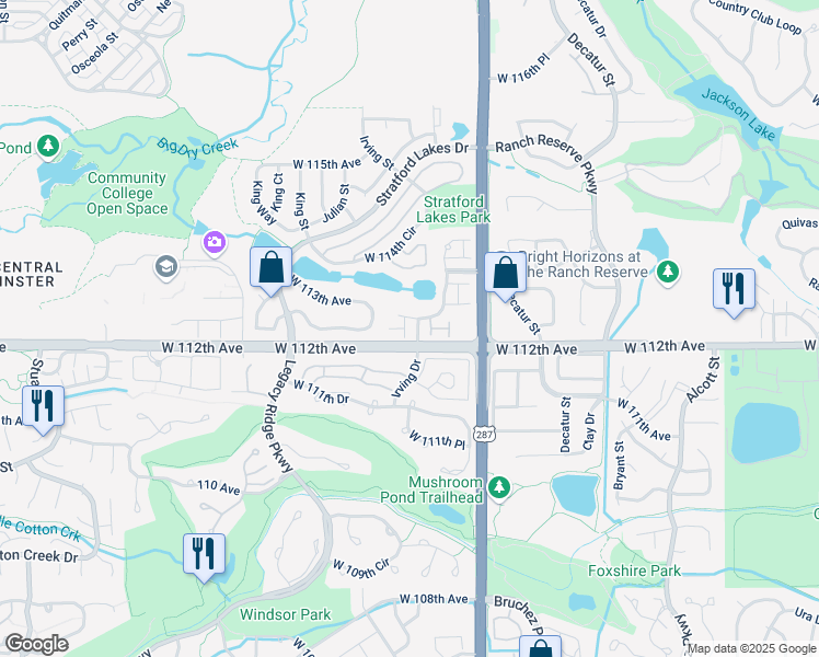 map of restaurants, bars, coffee shops, grocery stores, and more near 3224 West 112th Court in Westminster