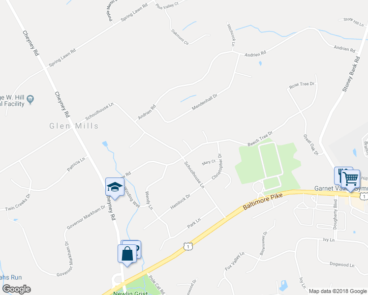 map of restaurants, bars, coffee shops, grocery stores, and more near 4 Anvil Court in Glen Mills