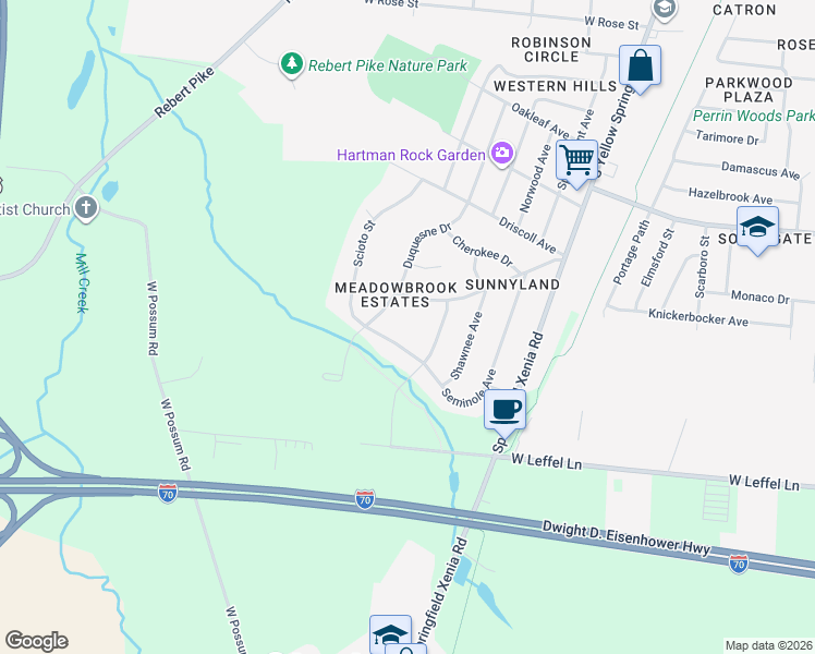 map of restaurants, bars, coffee shops, grocery stores, and more near 2253 Sunnyland Boulevard in Springfield