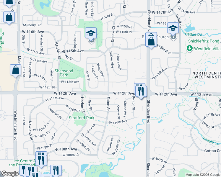 map of restaurants, bars, coffee shops, grocery stores, and more near in Westminster