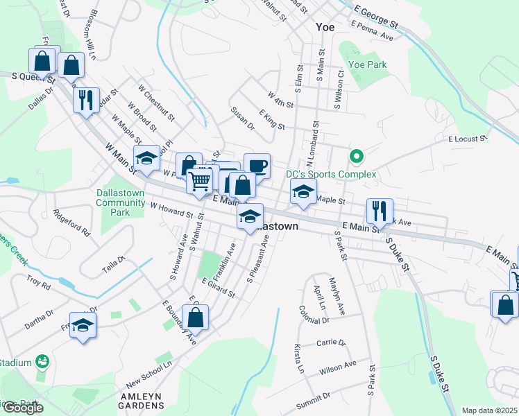map of restaurants, bars, coffee shops, grocery stores, and more near in Dallastown