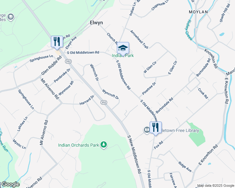 map of restaurants, bars, coffee shops, grocery stores, and more near 13 Wyncroft Drive in Media