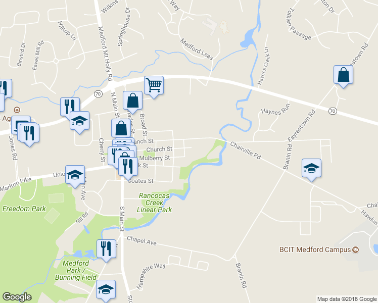 map of restaurants, bars, coffee shops, grocery stores, and more near 13 North Street in Medford