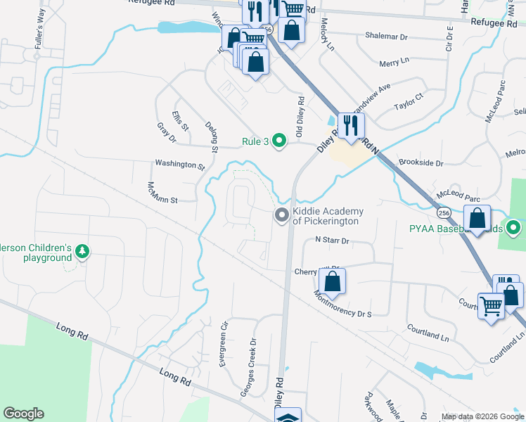 map of restaurants, bars, coffee shops, grocery stores, and more near 602 Redbud Road in Pickerington