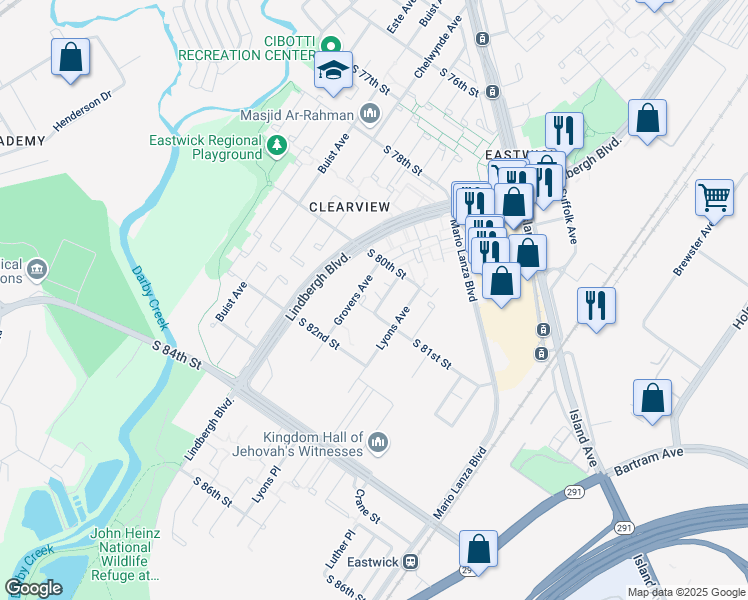 map of restaurants, bars, coffee shops, grocery stores, and more near 8032 Madison Avenue in Philadelphia