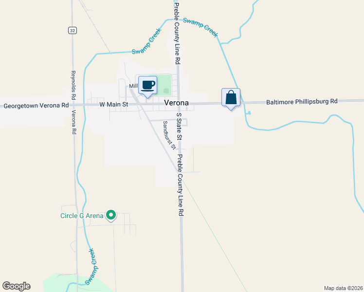 map of restaurants, bars, coffee shops, grocery stores, and more near 10758 Preble County Line Road in Brookville
