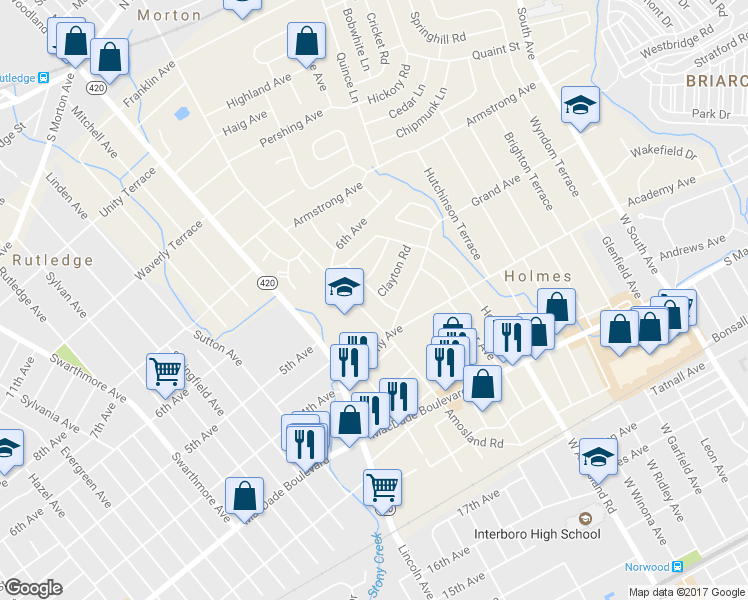 map of restaurants, bars, coffee shops, grocery stores, and more near 523 Stanbridge Road in Morton