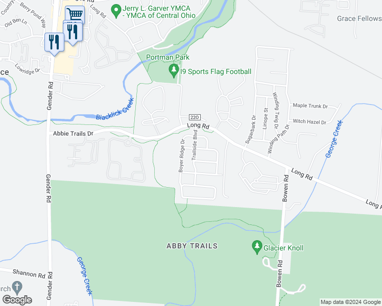 map of restaurants, bars, coffee shops, grocery stores, and more near 3945 Trailside Boulevard in Canal Winchester