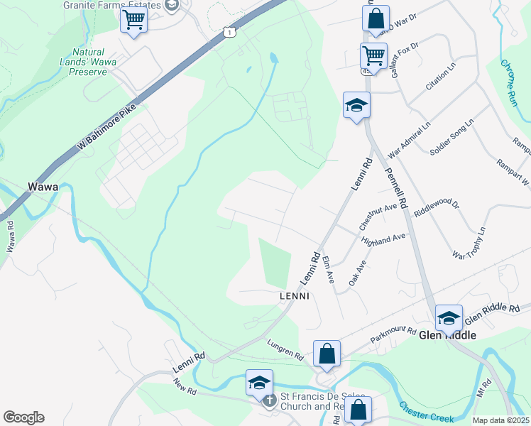 map of restaurants, bars, coffee shops, grocery stores, and more near 14 Highpoint Drive in Media