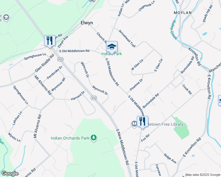 map of restaurants, bars, coffee shops, grocery stores, and more near 350 South Old Middletown Road in Media