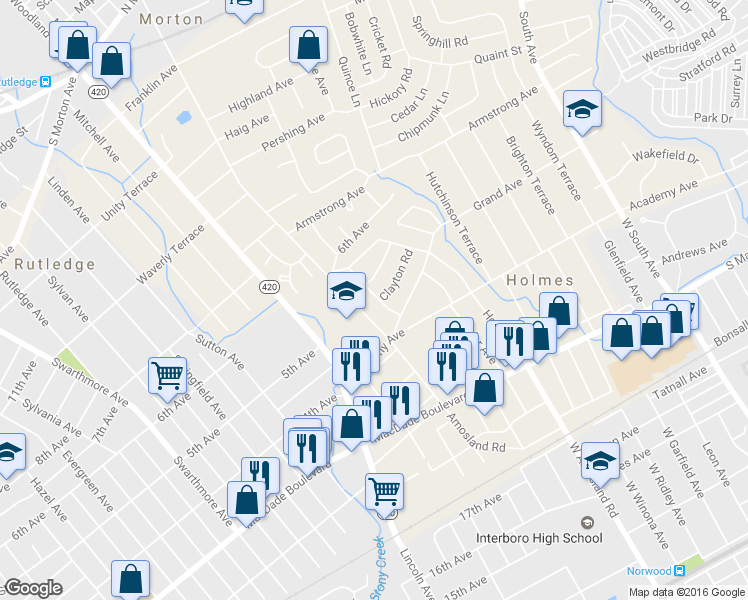 map of restaurants, bars, coffee shops, grocery stores, and more near 527 Stanbridge Road in Morton
