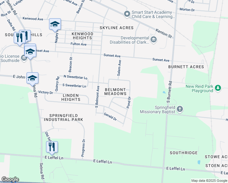 map of restaurants, bars, coffee shops, grocery stores, and more near in Springfield