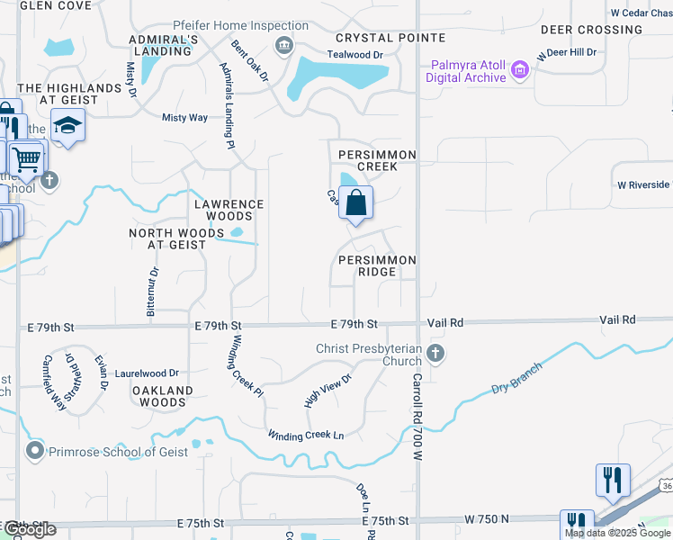 map of restaurants, bars, coffee shops, grocery stores, and more near 7971 Arvada Place in Indianapolis