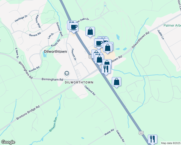 map of restaurants, bars, coffee shops, grocery stores, and more near 1385 Faucett Drive in West Chester